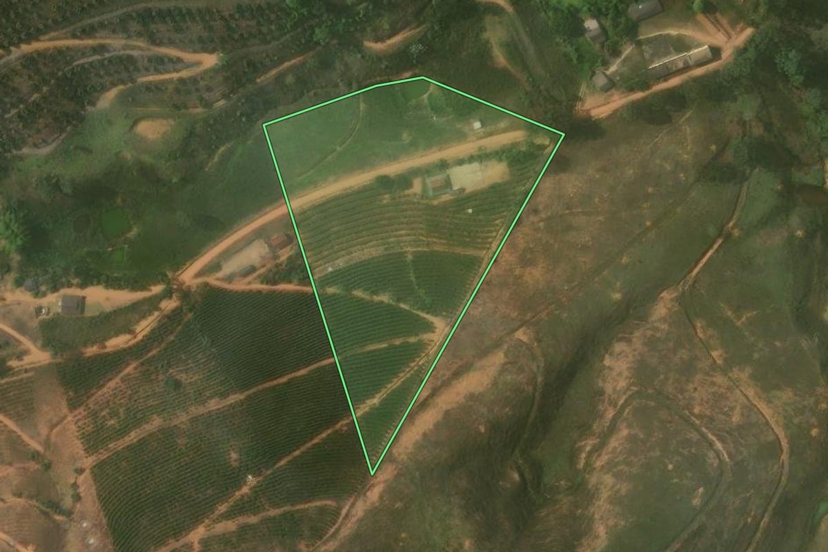 Imagem de satélite do imóvel rural em Varre-Sai (RJ), com o contorno declarado no CAR desenhado por cima.