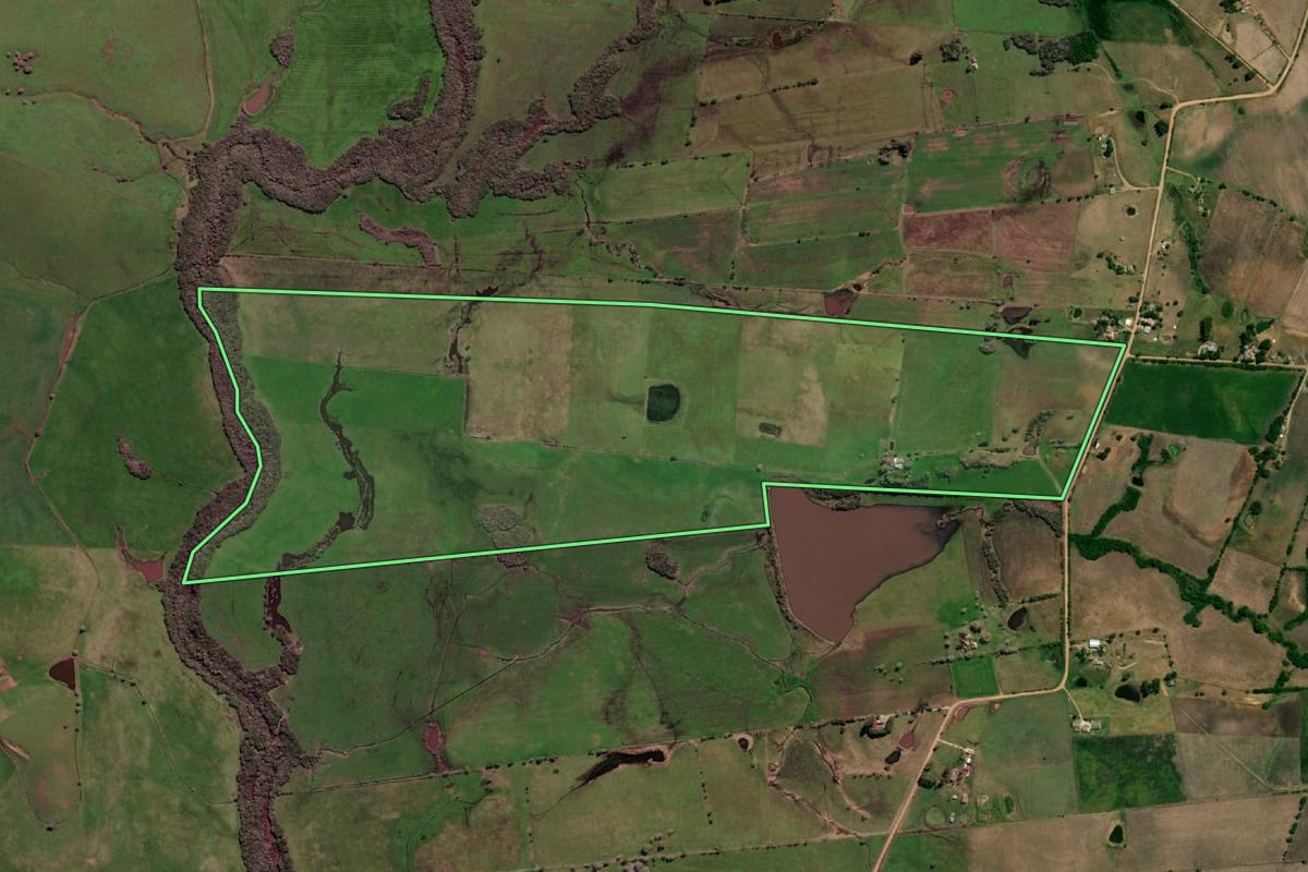 Imagem de satélite do imóvel rural em Aceguá (RS), com o contorno declarado no CAR desenhado por cima.