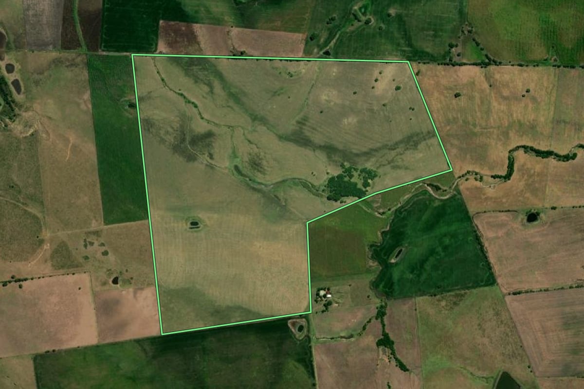 Imagem de satélite do imóvel rural em Aceguá (RS), com o contorno declarado no CAR desenhado por cima.