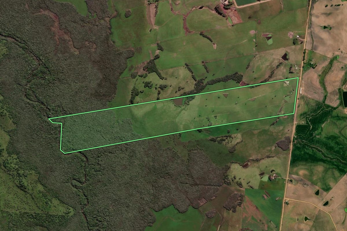 Imagem de satélite do imóvel rural em Aceguá (RS), com o contorno declarado no CAR desenhado por cima.