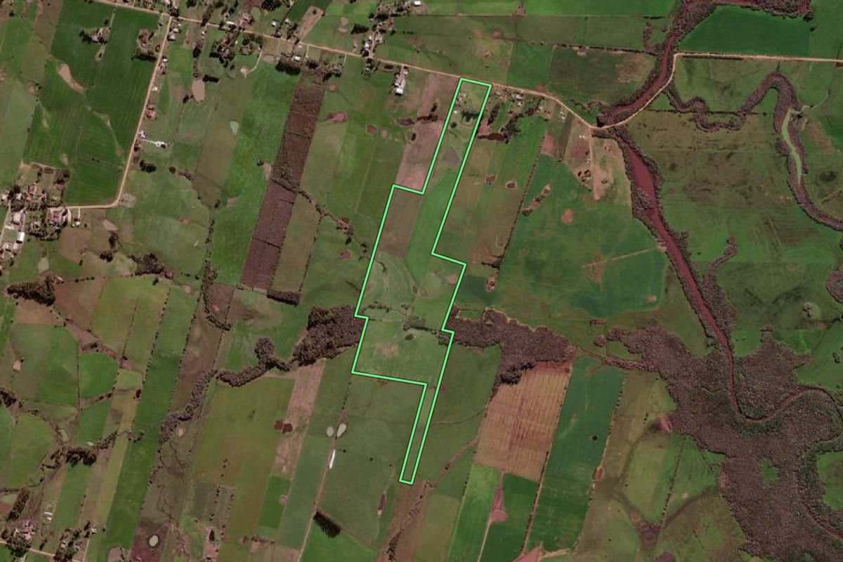 Imagem de satélite do imóvel rural em Aceguá (RS), com o contorno declarado no CAR desenhado por cima.