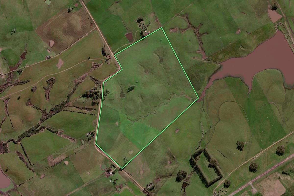 Imagem de satélite do imóvel rural em Aceguá (RS), com o contorno declarado no CAR desenhado por cima.