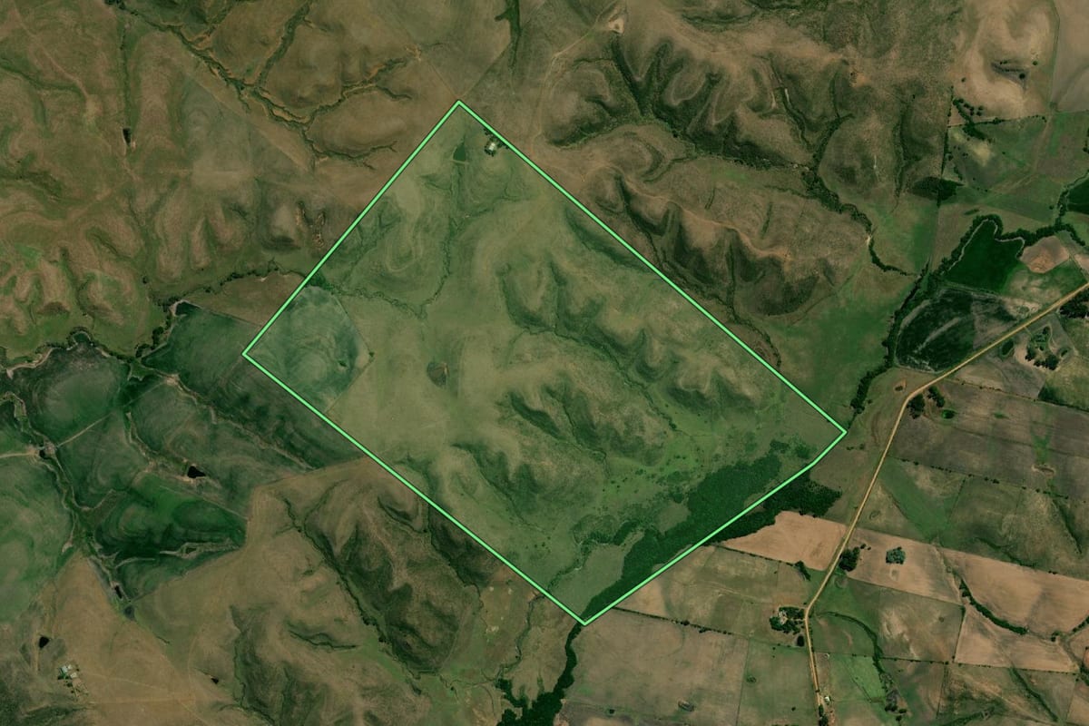 Imagem de satélite do imóvel rural em Aceguá (RS), com o contorno declarado no CAR desenhado por cima.