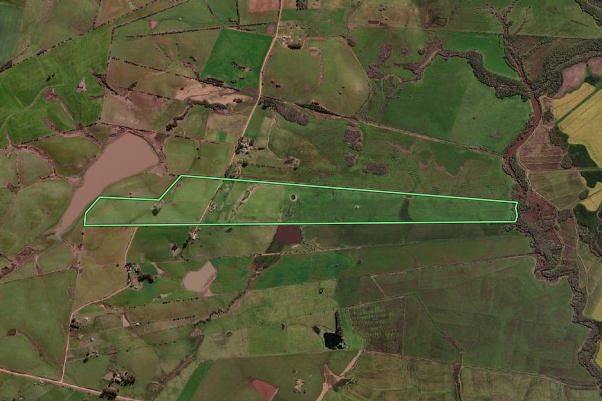 Imagem de satélite do imóvel rural em Aceguá (RS), com o contorno declarado no CAR desenhado por cima.