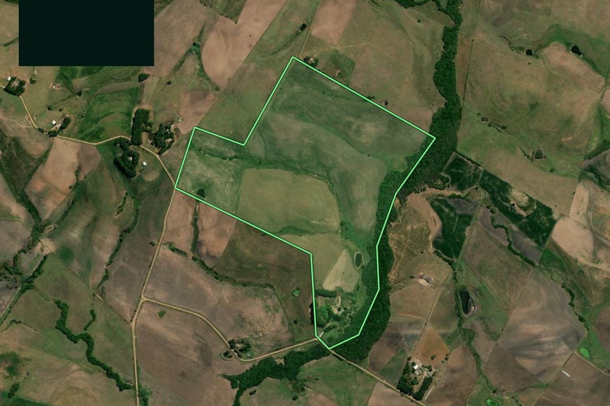 Imagem de satélite do imóvel rural em Aceguá (RS), com o contorno declarado no CAR desenhado por cima.
