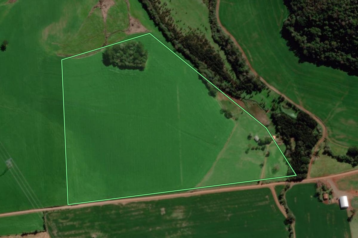Imagem de satélite do imóvel rural em Água Santa (RS), com o contorno declarado no CAR desenhado por cima.