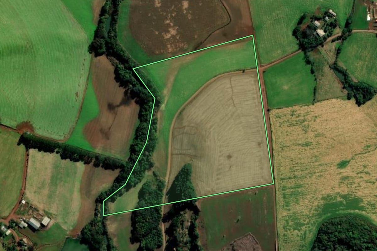 Imagem de satélite do imóvel rural em Água Santa (RS), com o contorno declarado no CAR desenhado por cima.