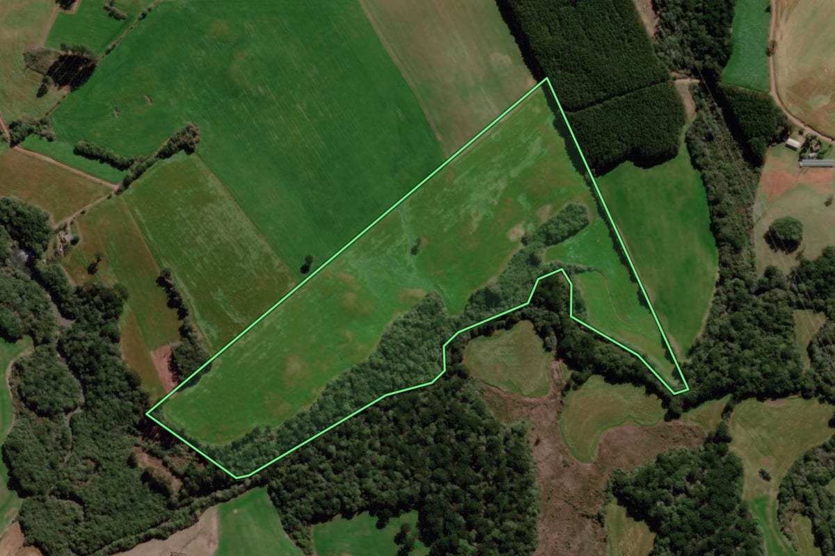 Imagem de satélite do imóvel rural em Água Santa (RS), com o contorno declarado no CAR desenhado por cima.