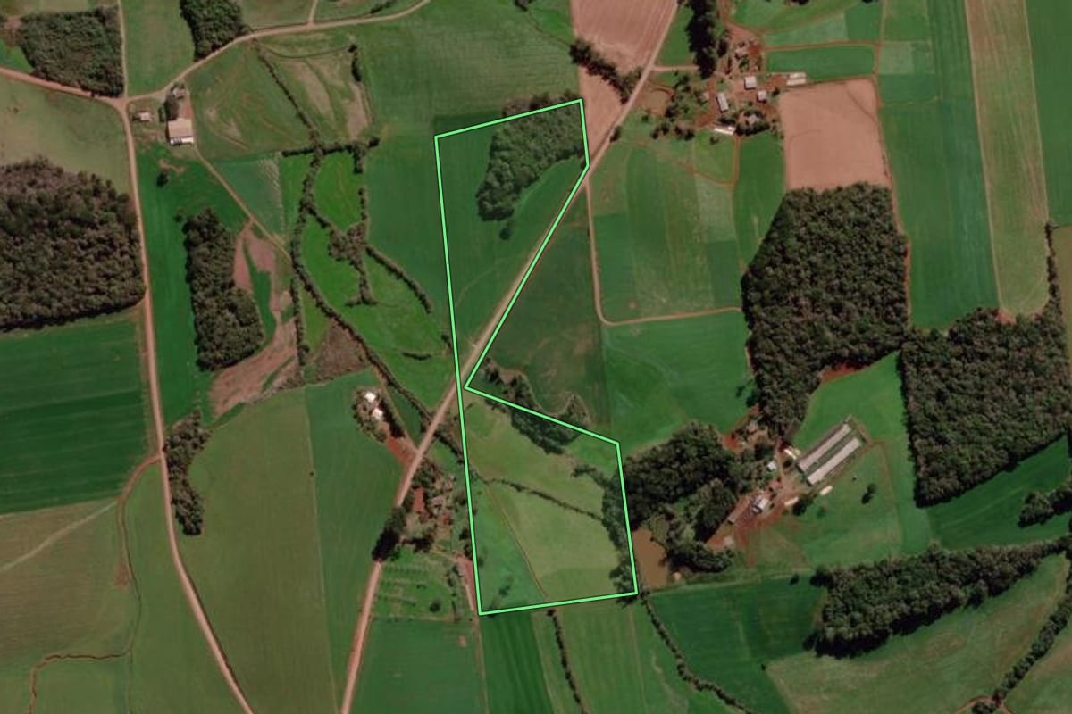 Imagem de satélite do imóvel rural em Água Santa (RS), com o contorno declarado no CAR desenhado por cima.