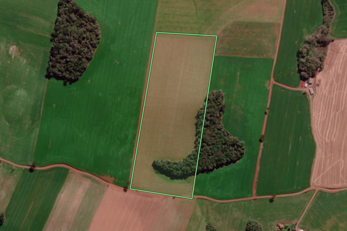 Imagem de satélite do imóvel rural em Água Santa (RS), com o contorno declarado no CAR desenhado por cima.