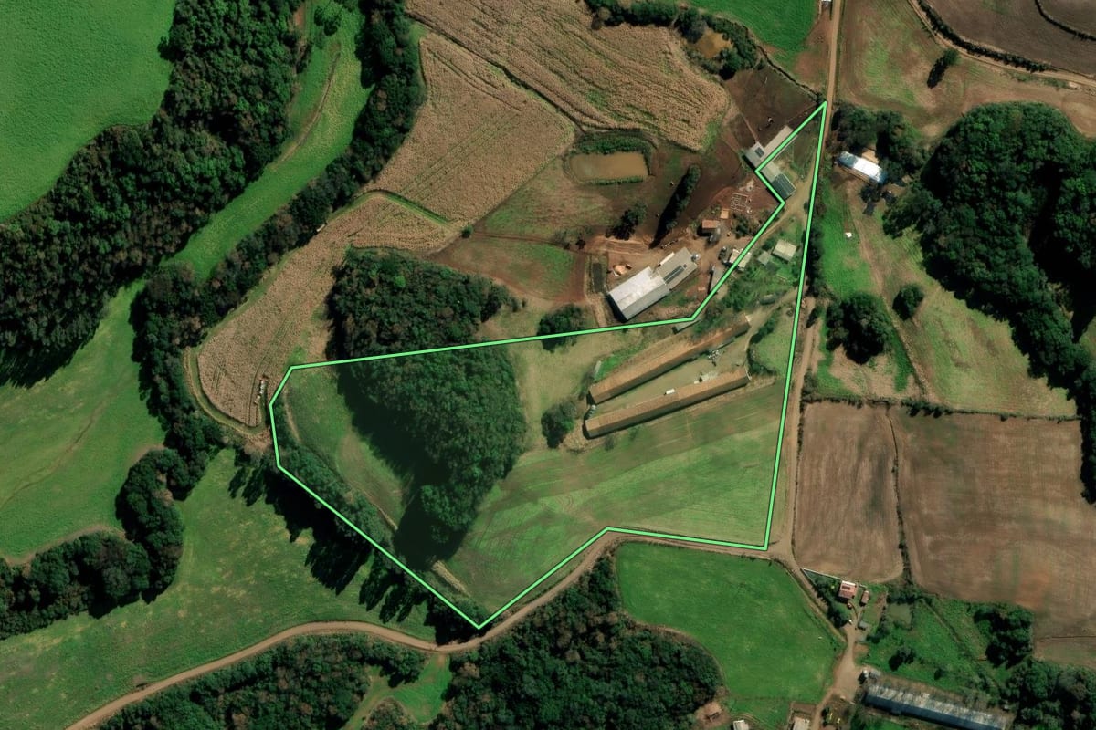 Imagem de satélite do imóvel rural em Água Santa (RS), com o contorno declarado no CAR desenhado por cima.
