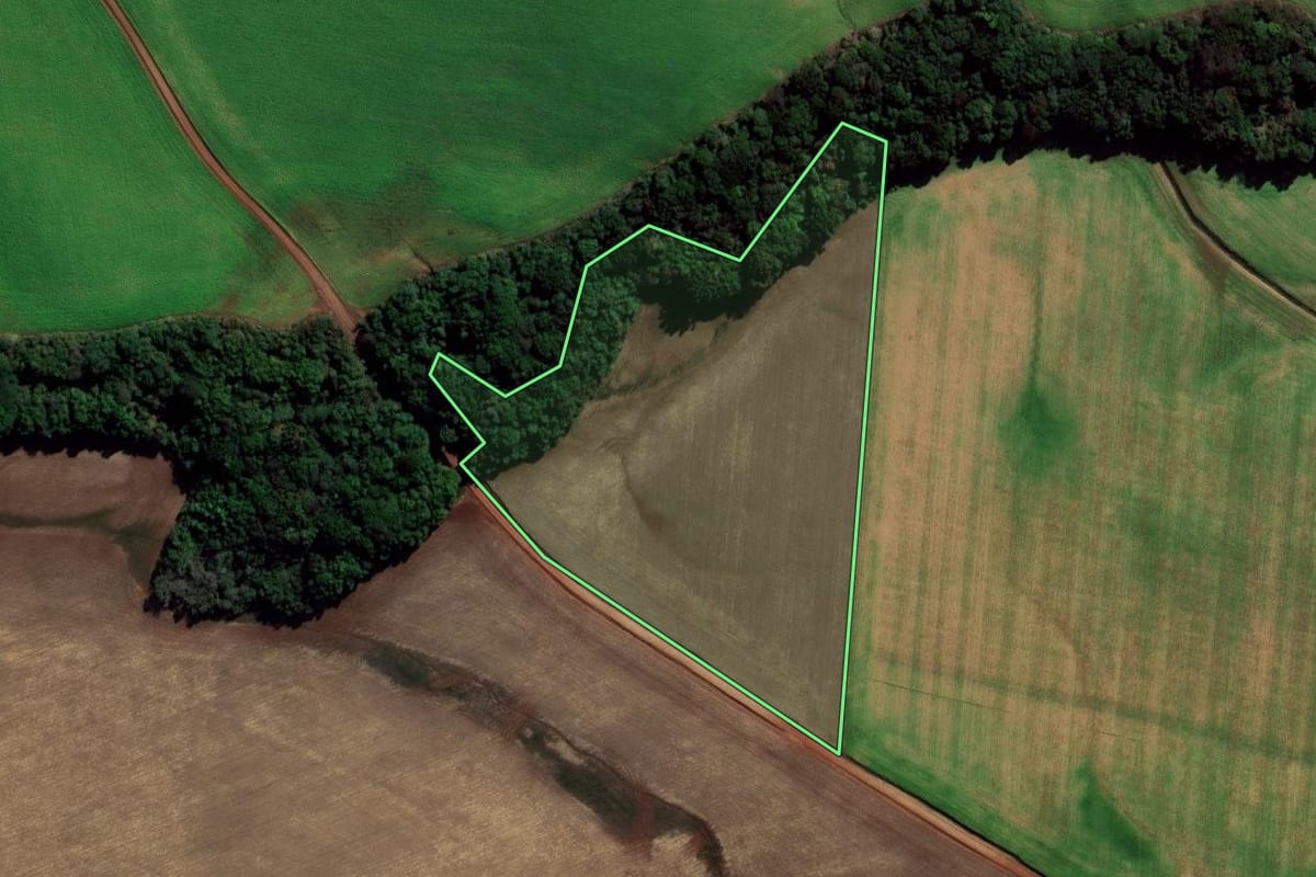 Imagem de satélite do imóvel rural em Água Santa (RS), com o contorno declarado no CAR desenhado por cima.