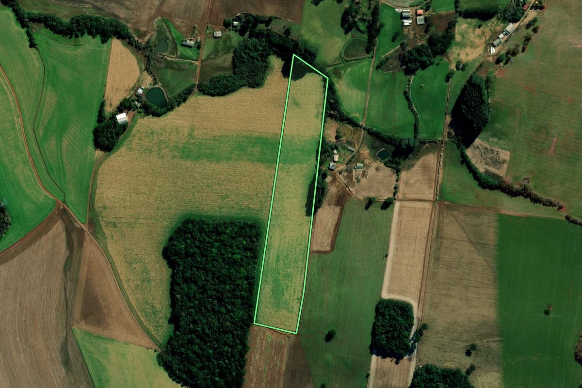 Imagem de satélite do imóvel rural em Água Santa (RS), com o contorno declarado no CAR desenhado por cima.