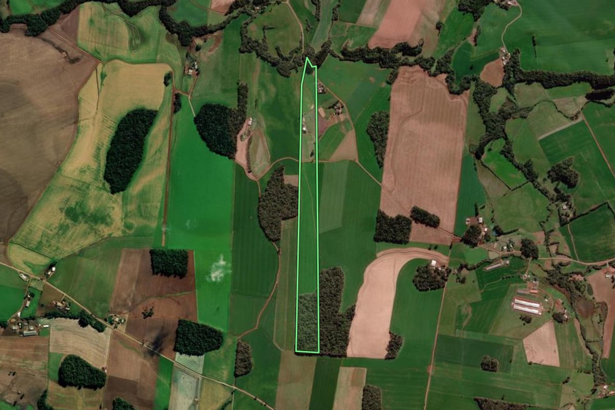 Imagem de satélite do imóvel rural em Água Santa (RS), com o contorno declarado no CAR desenhado por cima.