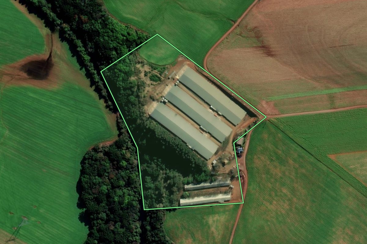 Imagem de satélite do imóvel rural em Água Santa (RS), com o contorno declarado no CAR desenhado por cima.