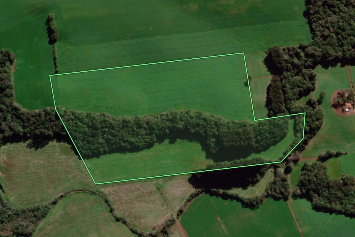 Imagem de satélite do imóvel rural em Água Santa (RS), com o contorno declarado no CAR desenhado por cima.