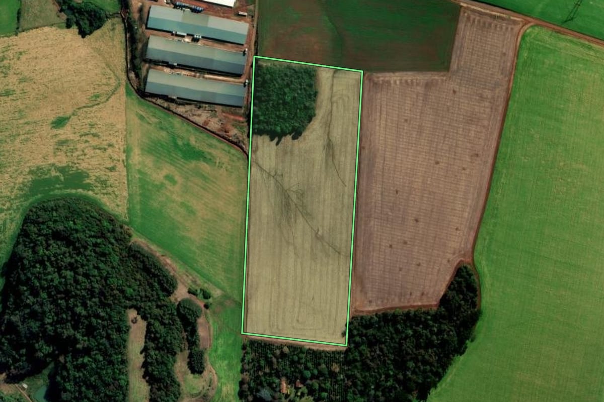 Imagem de satélite do imóvel rural em Água Santa (RS), com o contorno declarado no CAR desenhado por cima.