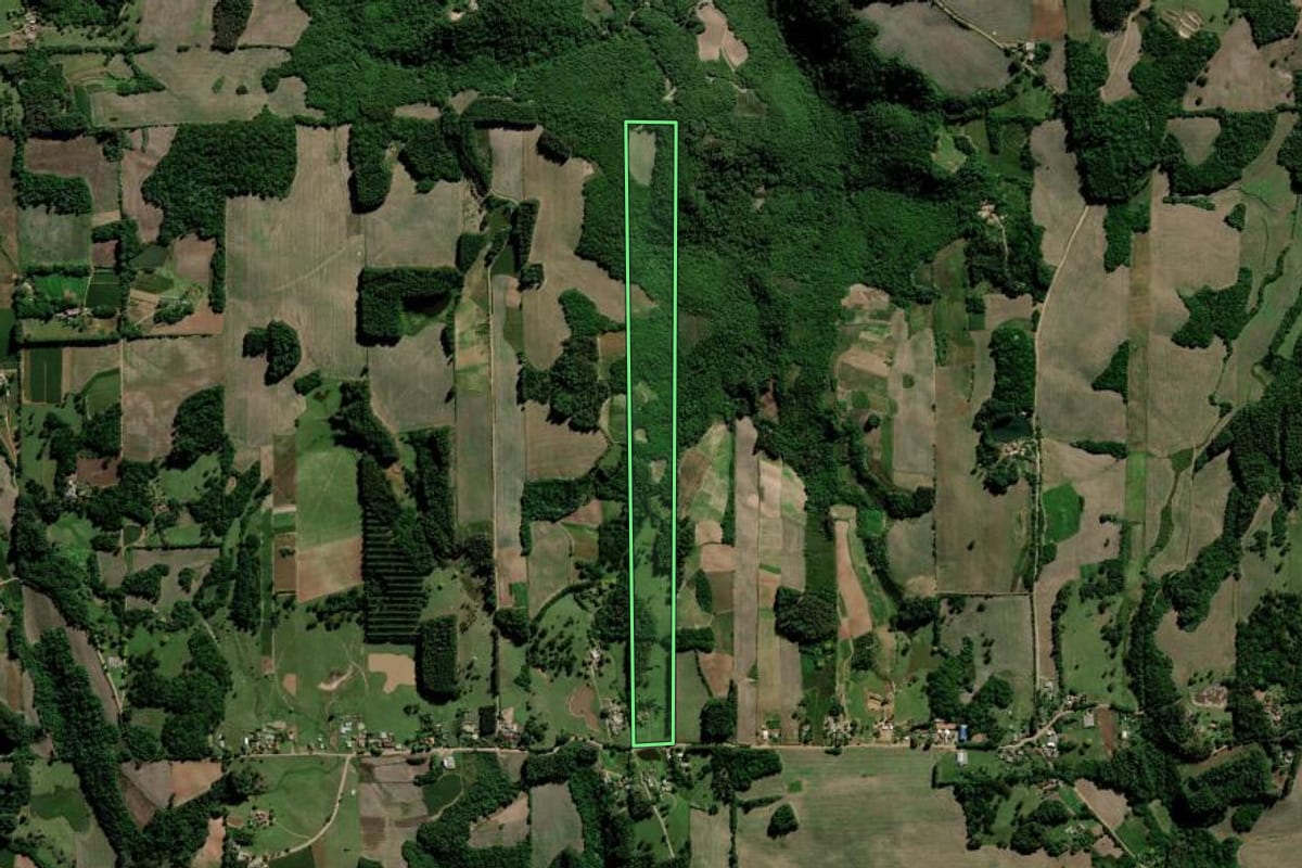 Imagem de satélite do imóvel rural em Agudo (RS), com o contorno declarado no CAR desenhado por cima.