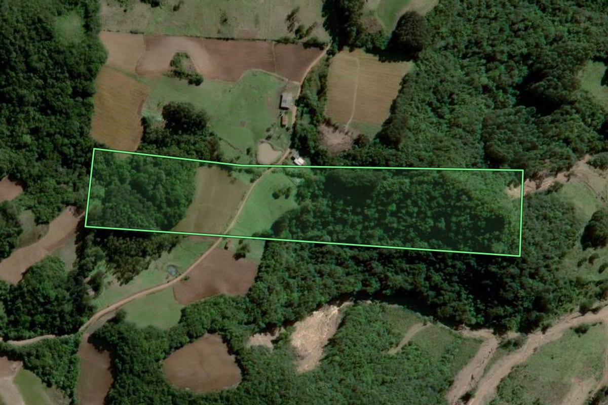 Imagem de satélite do imóvel rural em Agudo (RS), com o contorno declarado no CAR desenhado por cima.