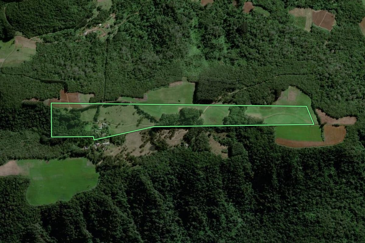 Imagem de satélite do imóvel rural em Agudo (RS), com o contorno declarado no CAR desenhado por cima.