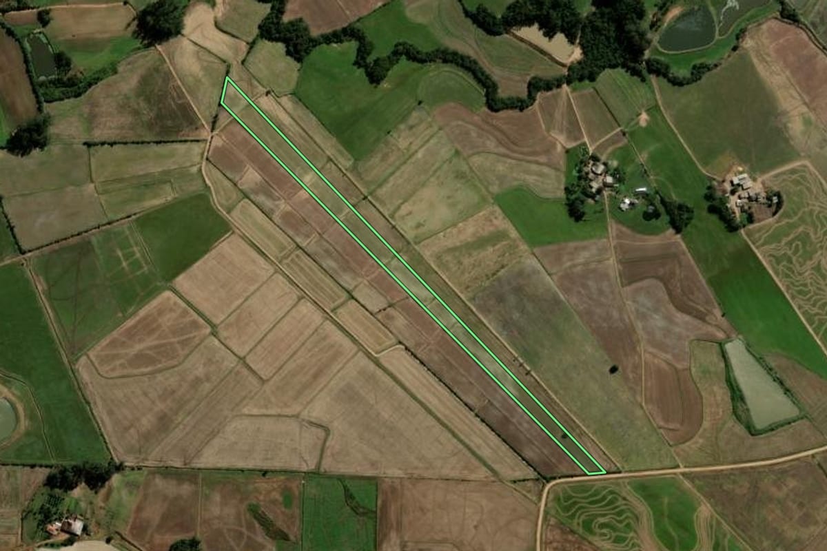 Imagem de satélite do imóvel rural em Agudo (RS), com o contorno declarado no CAR desenhado por cima.