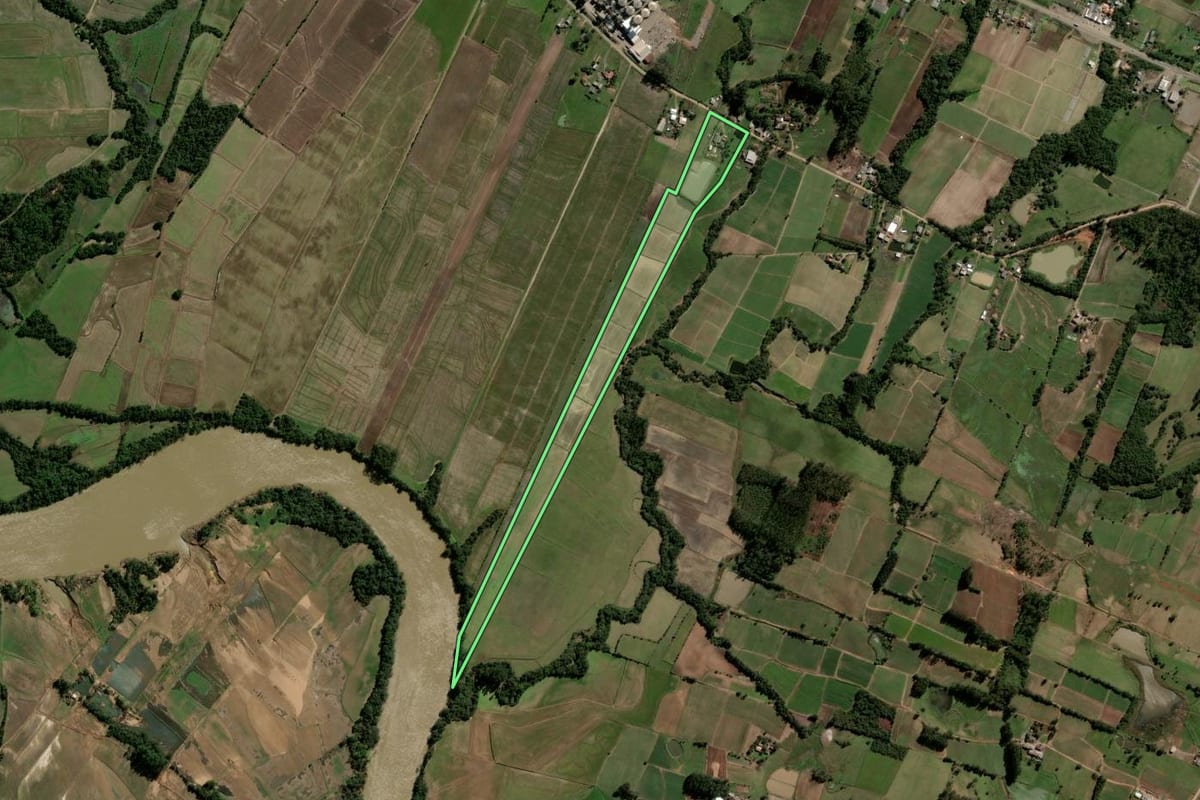 Imagem de satélite do imóvel rural em Agudo (RS), com o contorno declarado no CAR desenhado por cima.