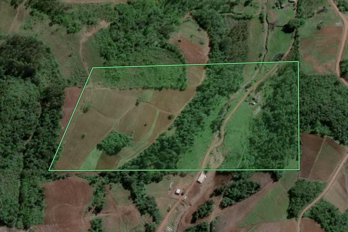 Imagem de satélite do imóvel rural em Agudo (RS), com o contorno declarado no CAR desenhado por cima.