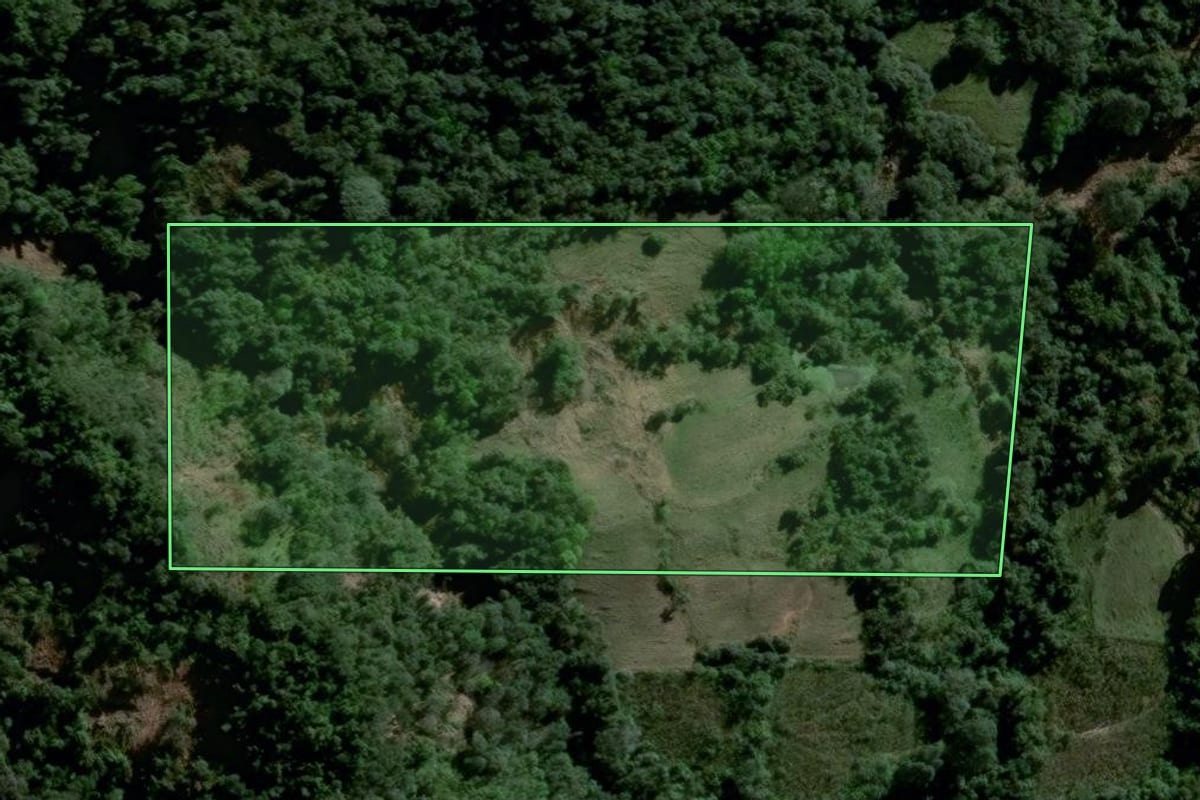 Imagem de satélite do imóvel rural em Agudo (RS), com o contorno declarado no CAR desenhado por cima.