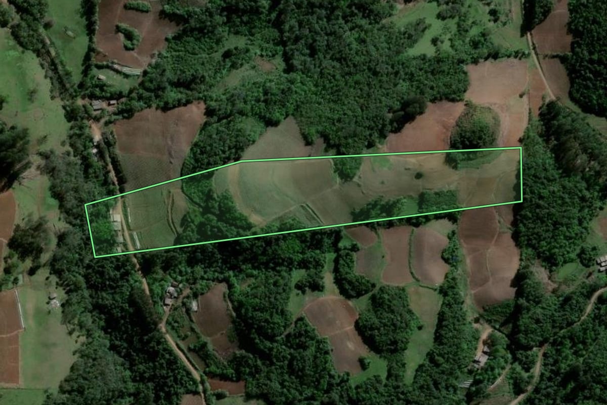 Imagem de satélite do imóvel rural em Agudo (RS), com o contorno declarado no CAR desenhado por cima.