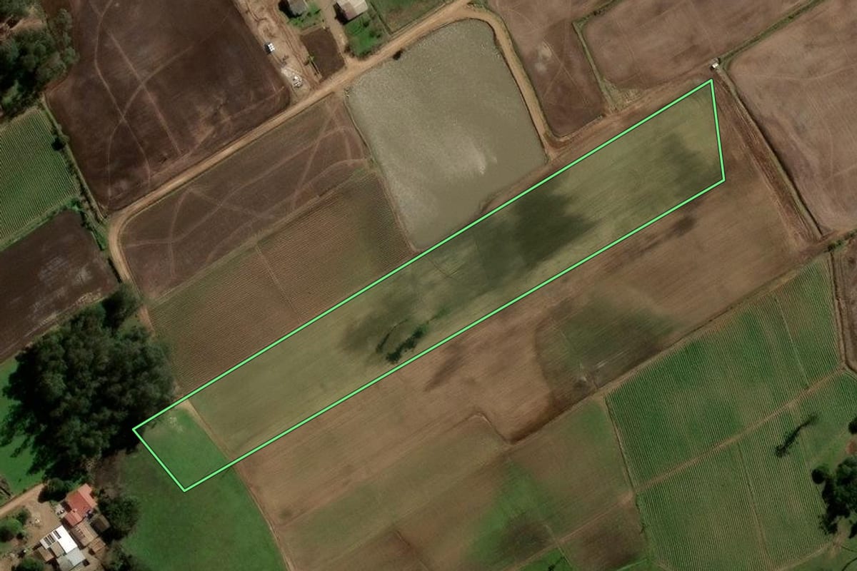 Imagem de satélite do imóvel rural em Agudo (RS), com o contorno declarado no CAR desenhado por cima.