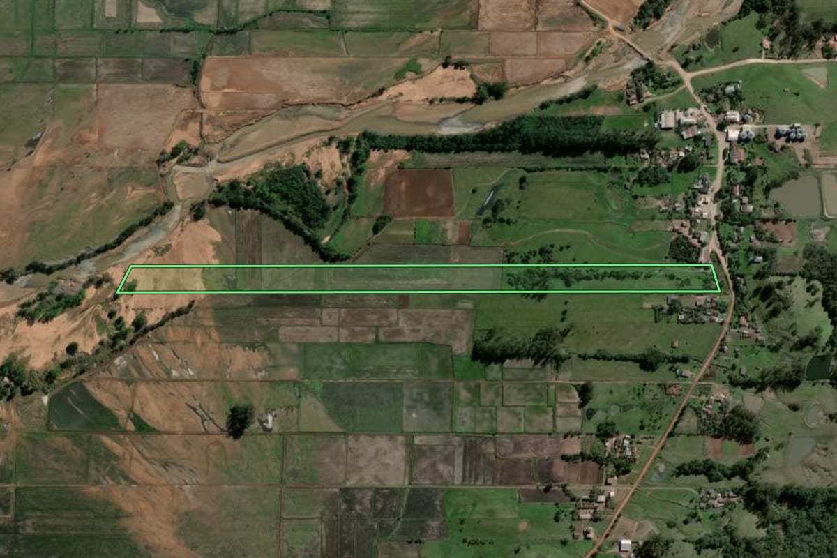 Imagem de satélite do imóvel rural em Agudo (RS), com o contorno declarado no CAR desenhado por cima.