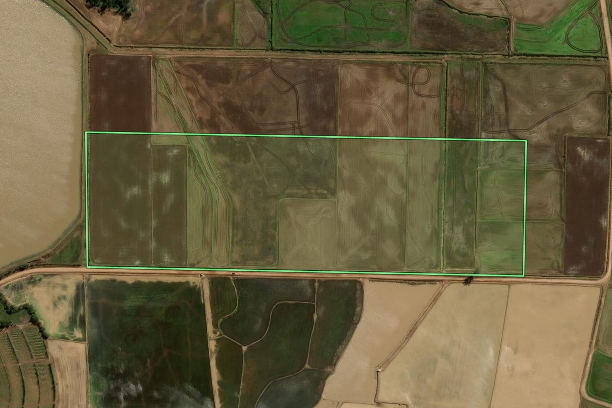 Imagem de satélite do imóvel rural em Agudo (RS), com o contorno declarado no CAR desenhado por cima.