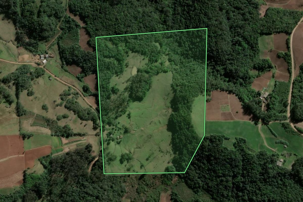 Imagem de satélite do imóvel rural em Agudo (RS), com o contorno declarado no CAR desenhado por cima.