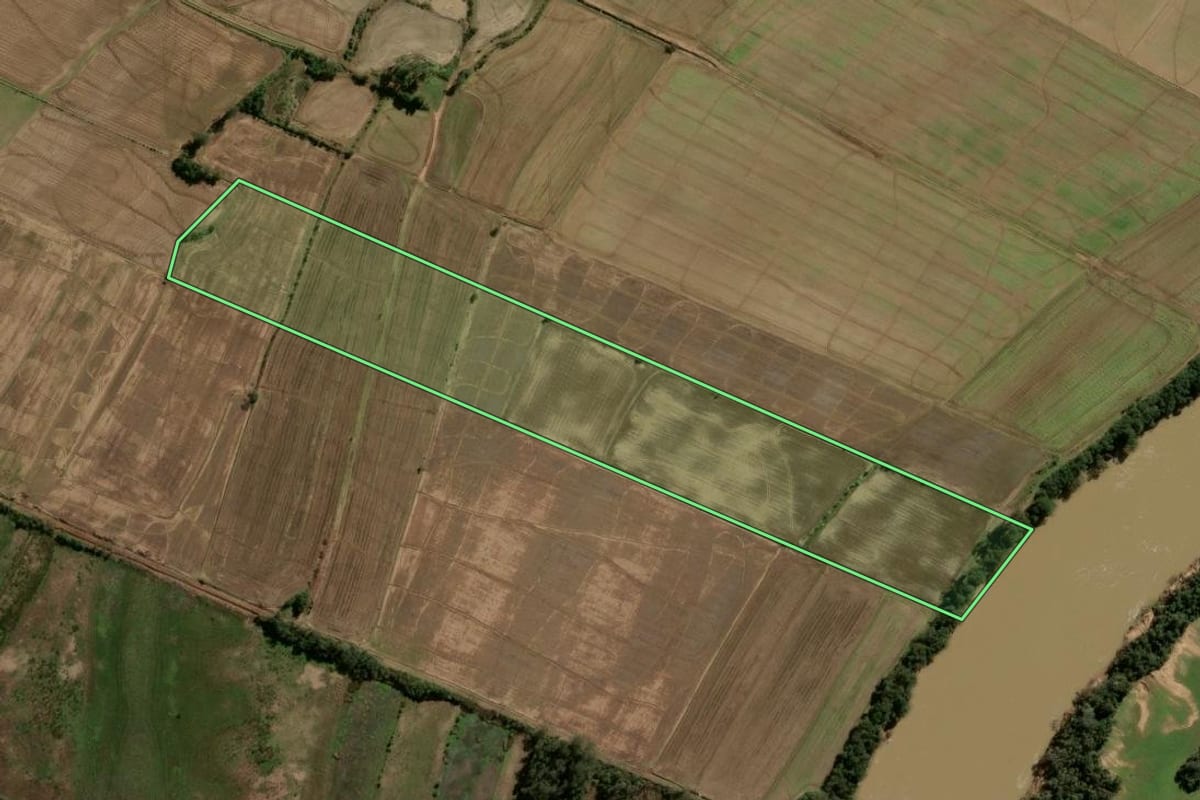 Imagem de satélite do imóvel rural em Agudo (RS), com o contorno declarado no CAR desenhado por cima.