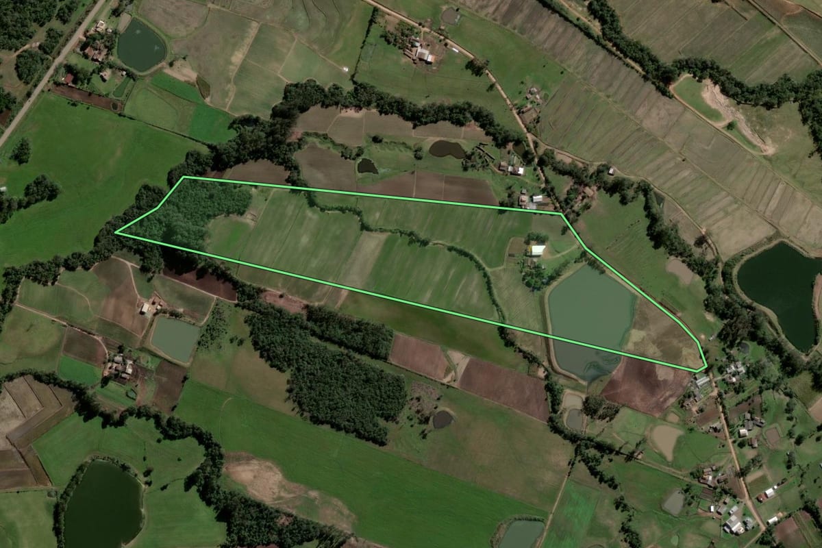 Imagem de satélite do imóvel rural em Agudo (RS), com o contorno declarado no CAR desenhado por cima.