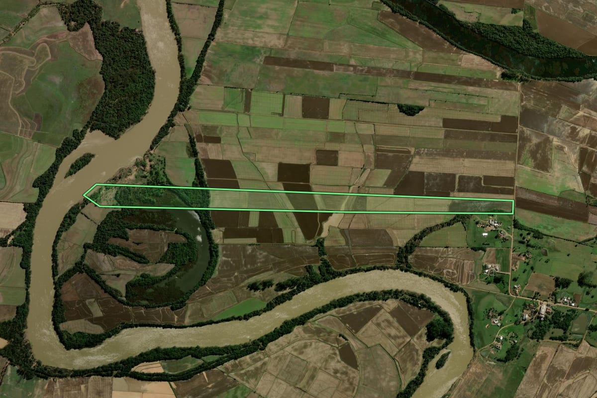 Imagem de satélite do imóvel rural em Agudo (RS), com o contorno declarado no CAR desenhado por cima.