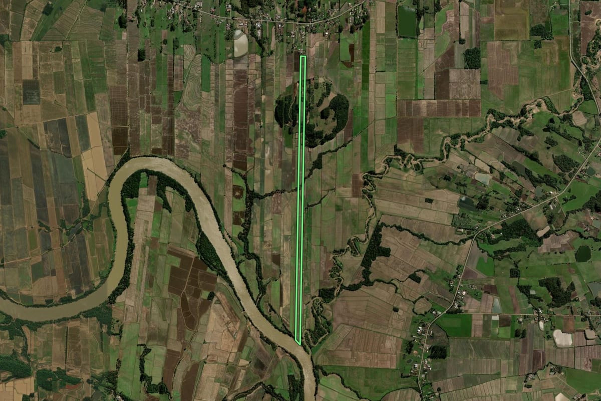 Imagem de satélite do imóvel rural em Agudo (RS), com o contorno declarado no CAR desenhado por cima.