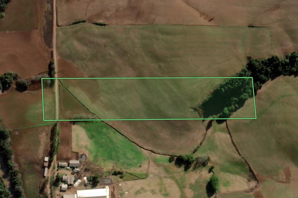 Imagem de satélite do imóvel rural em Ajuricaba (RS), com o contorno declarado no CAR desenhado por cima.