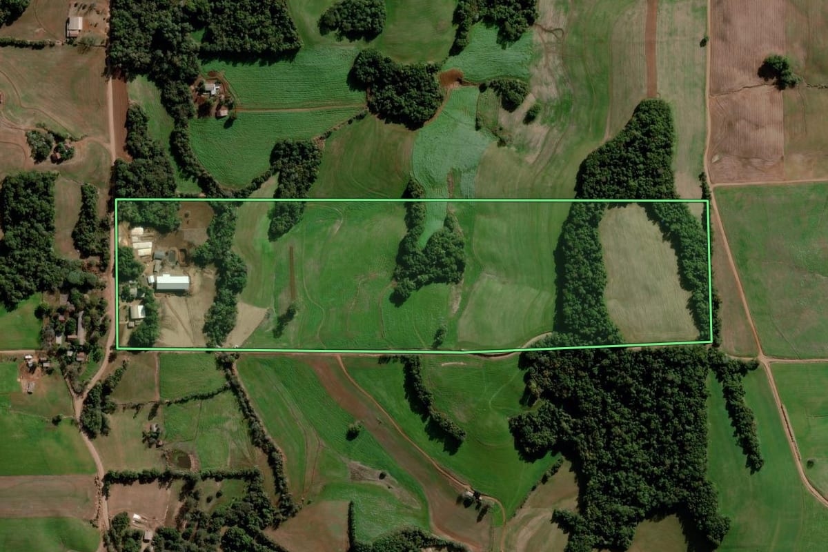 Imagem de satélite do imóvel rural em Ajuricaba (RS), com o contorno declarado no CAR desenhado por cima.