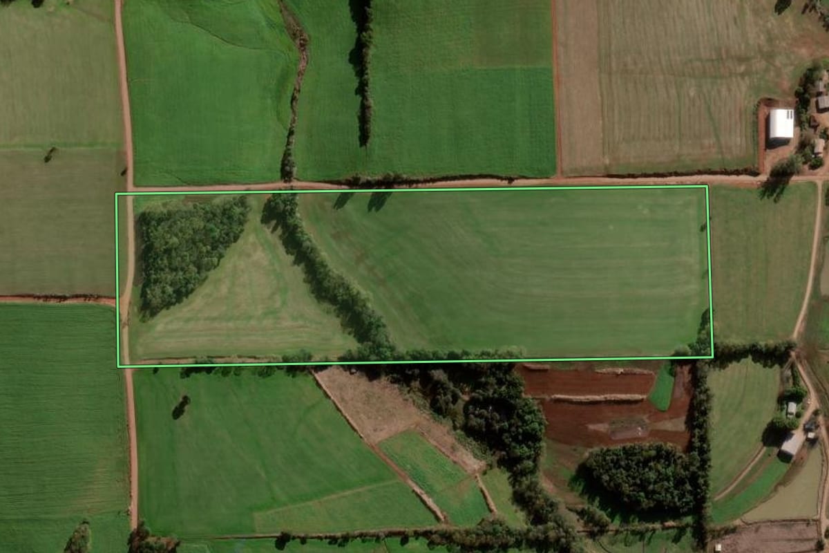 Imagem de satélite do imóvel rural em Ajuricaba (RS), com o contorno declarado no CAR desenhado por cima.