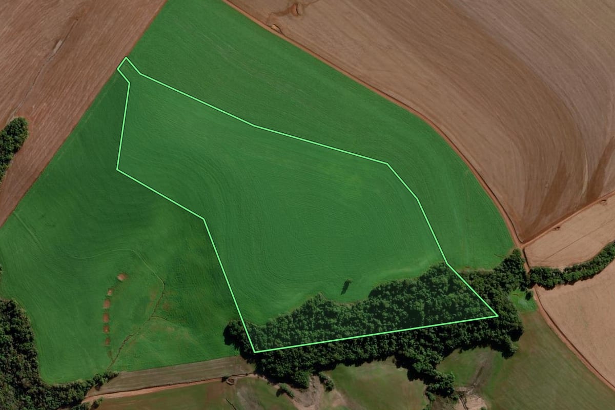 Imagem de satélite do imóvel rural em Ajuricaba (RS), com o contorno declarado no CAR desenhado por cima.