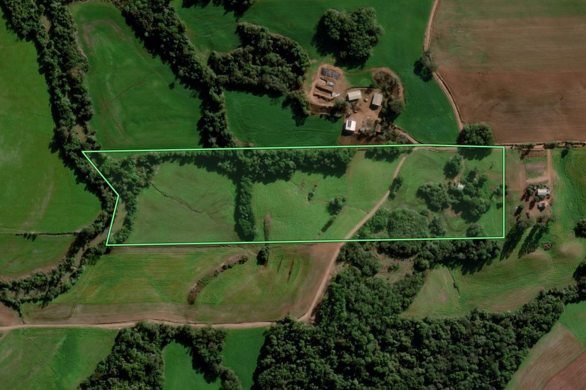 Imagem de satélite do imóvel rural em Ajuricaba (RS), com o contorno declarado no CAR desenhado por cima.