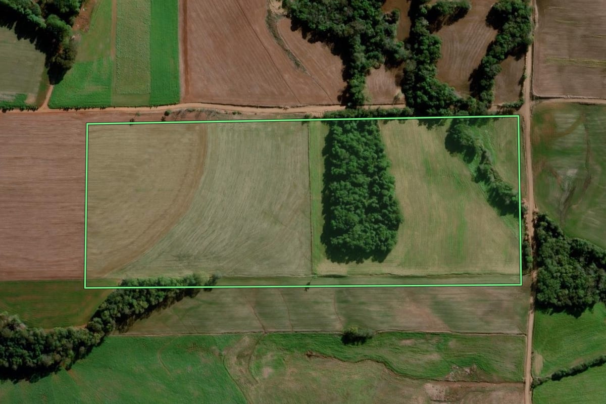 Imagem de satélite do imóvel rural em Ajuricaba (RS), com o contorno declarado no CAR desenhado por cima.