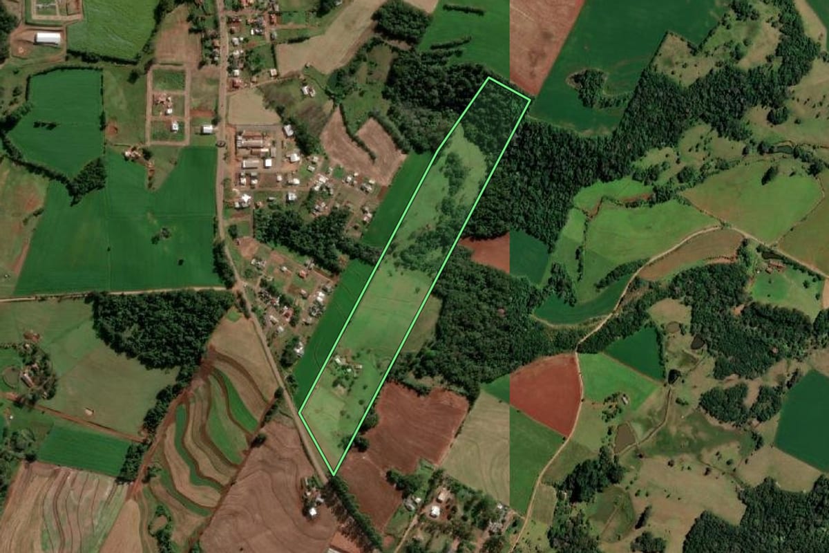 Imagem de satélite do imóvel rural em Alecrim (RS), com o contorno declarado no CAR desenhado por cima.