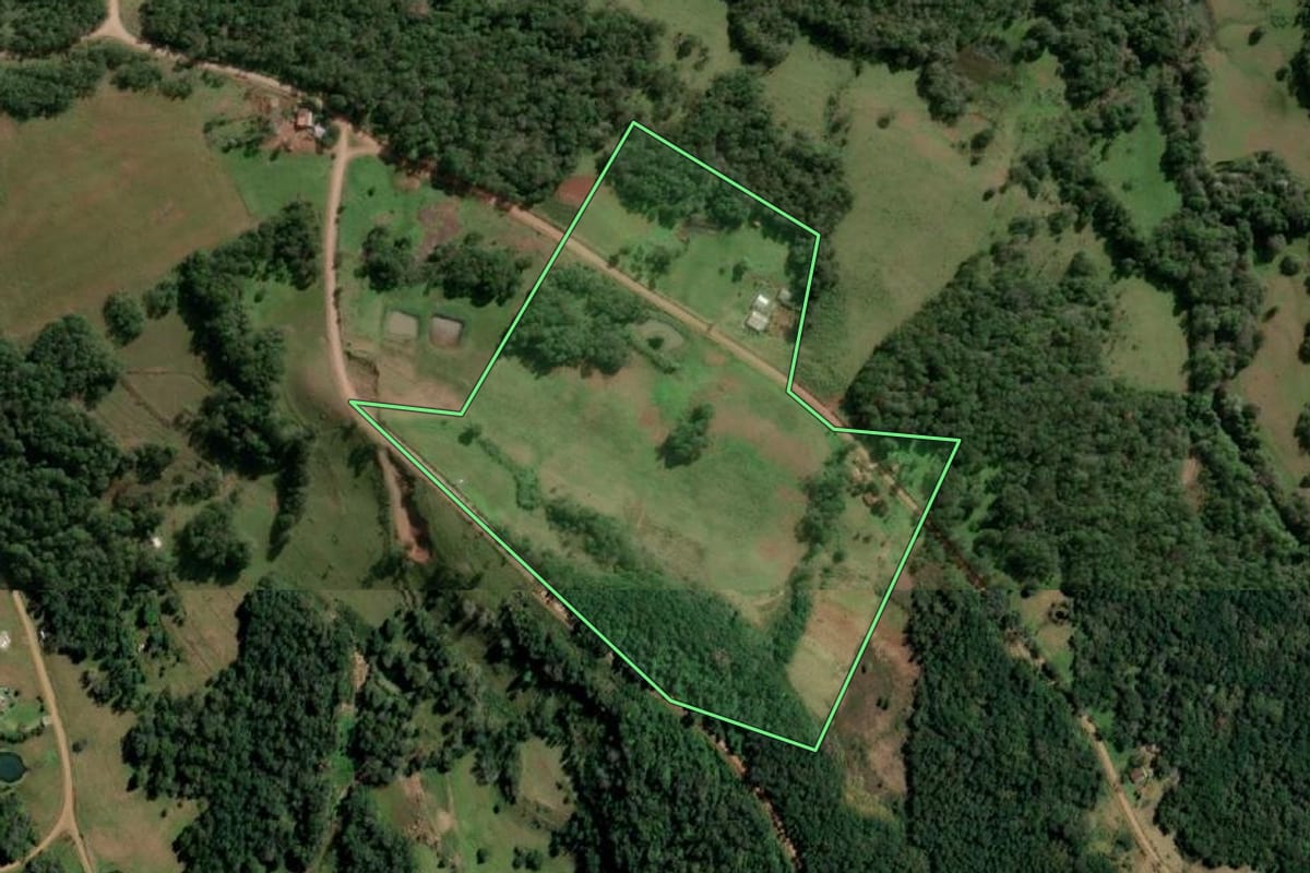 Imagem de satélite do imóvel rural em Alecrim (RS), com o contorno declarado no CAR desenhado por cima.