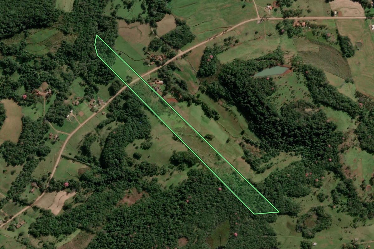 Imagem de satélite do imóvel rural em Alecrim (RS), com o contorno declarado no CAR desenhado por cima.