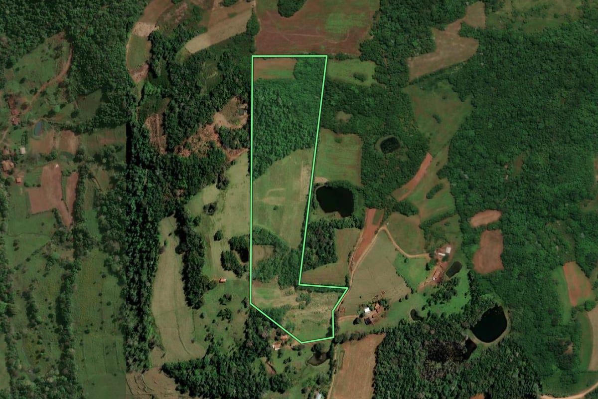 Imagem de satélite do imóvel rural em Alecrim (RS), com o contorno declarado no CAR desenhado por cima.