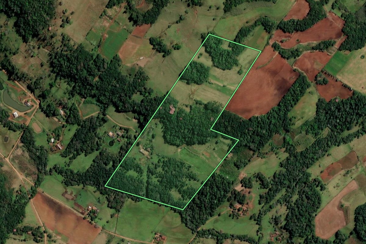 Imagem de satélite do imóvel rural em Alecrim (RS), com o contorno declarado no CAR desenhado por cima.