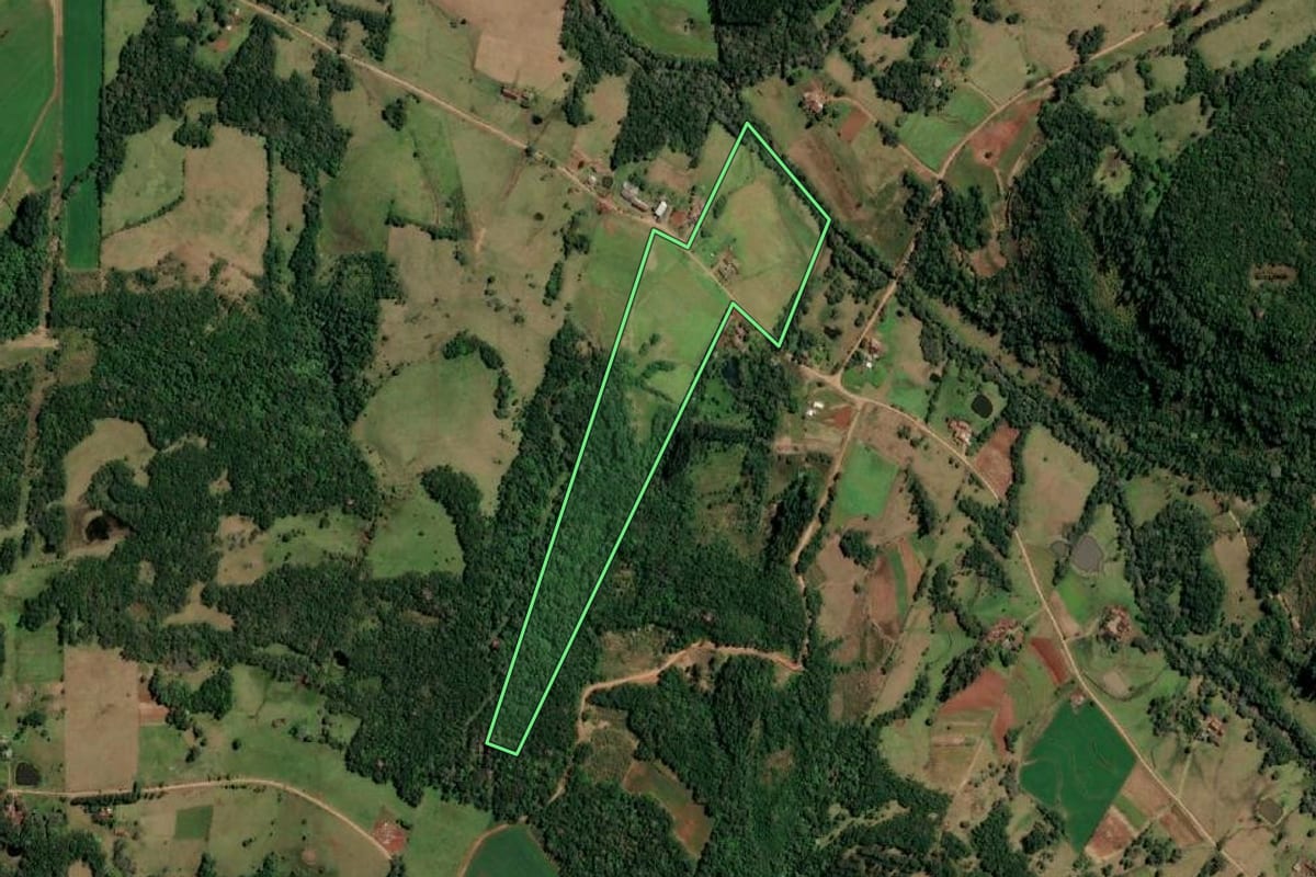 Imagem de satélite do imóvel rural em Alecrim (RS), com o contorno declarado no CAR desenhado por cima.