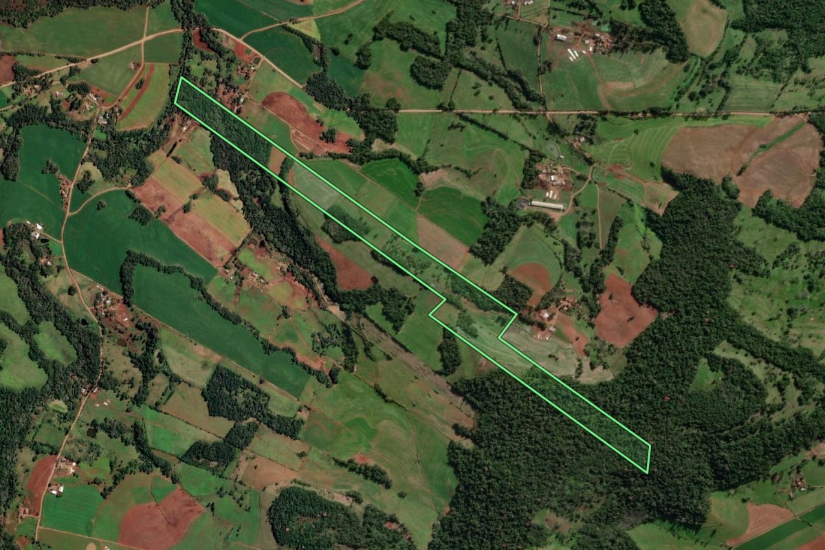 Imagem de satélite do imóvel rural em Alecrim (RS), com o contorno declarado no CAR desenhado por cima.